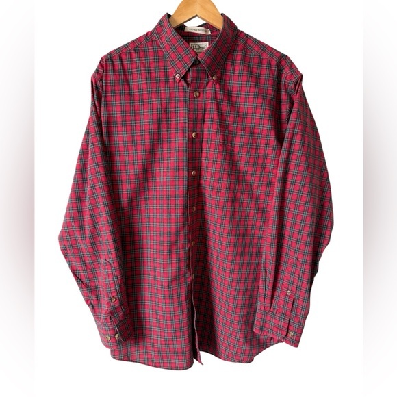 L.L. Bean Other - L.L.Bean L Regular Red Green Plaid Button Down Shirt 100% Cotton